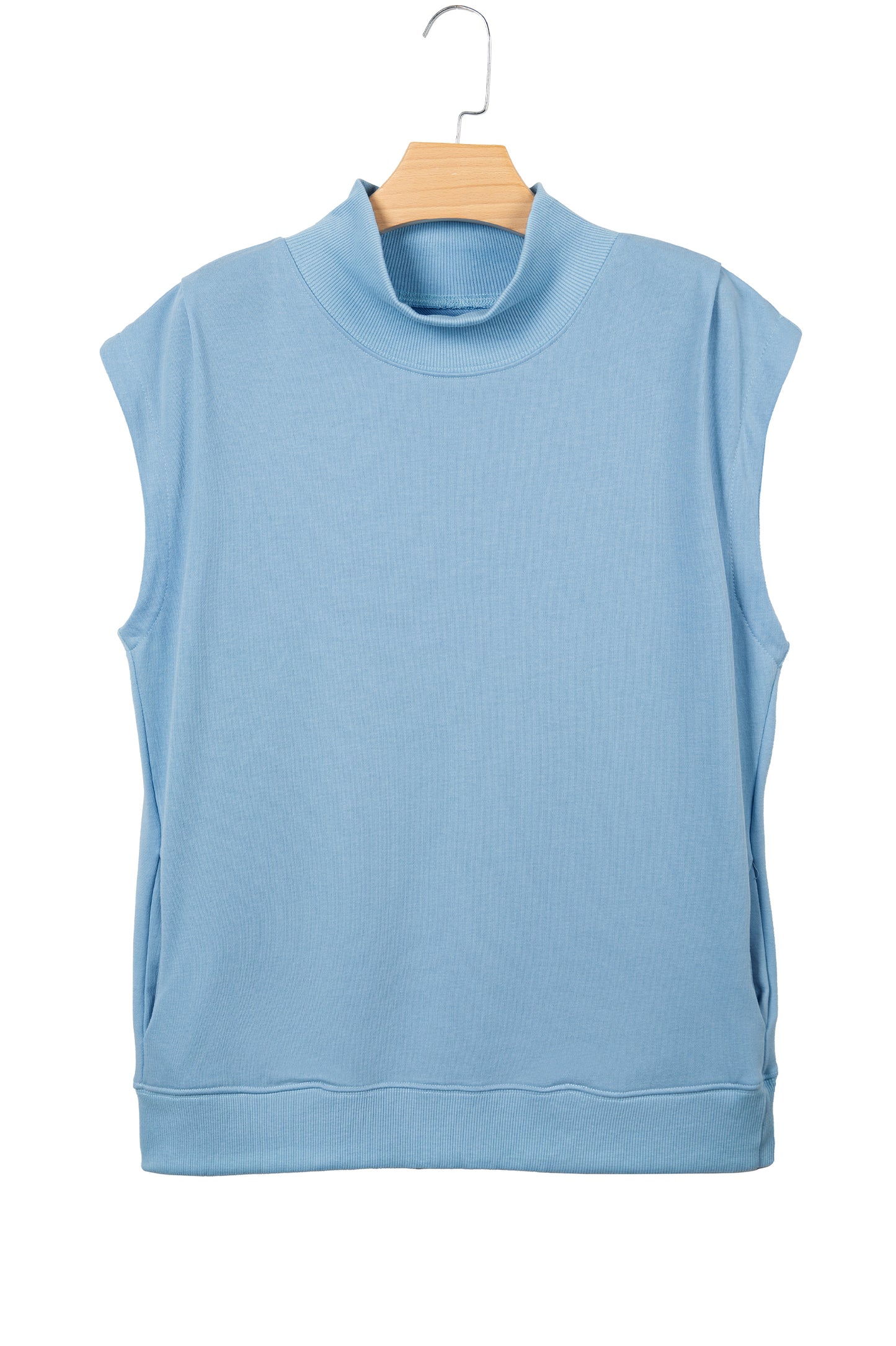 Light Grey Solid Color High Neck Cap Sleeve Loose Top