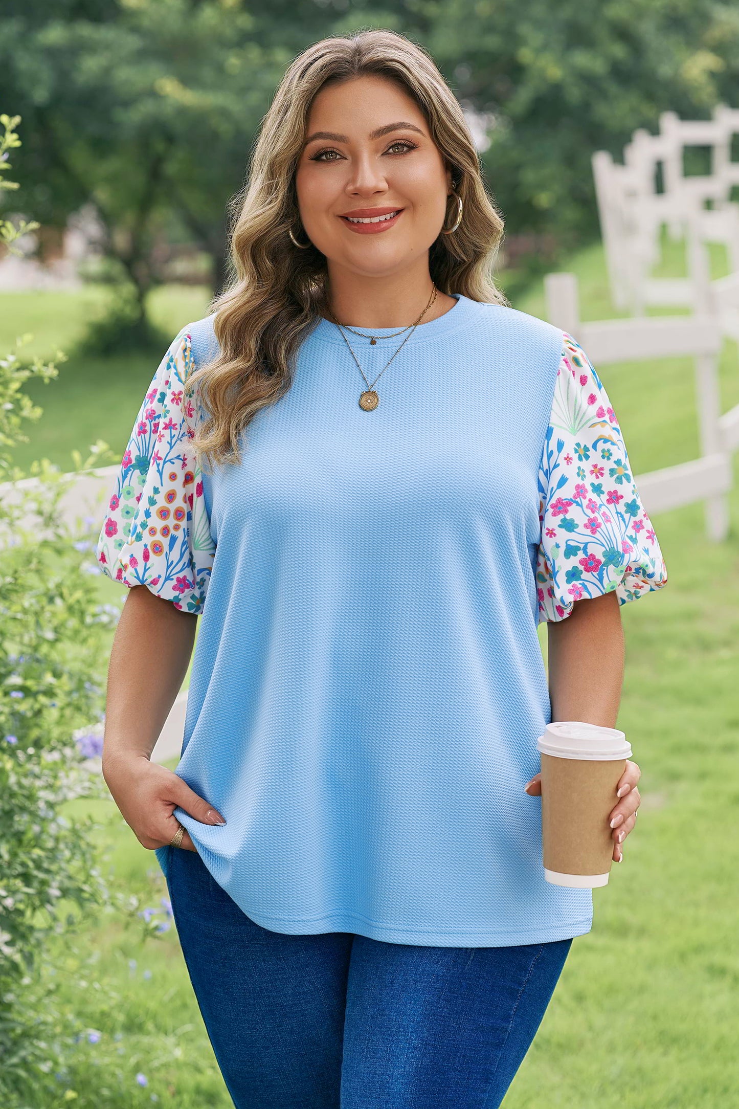 Delaney Floral Sleeve Textured Top