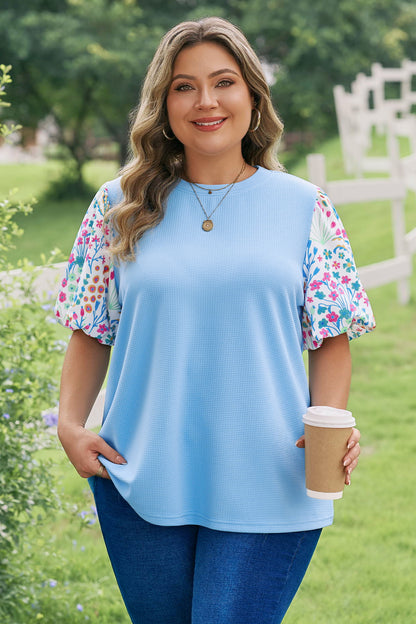 Delaney Floral Sleeve Textured Top