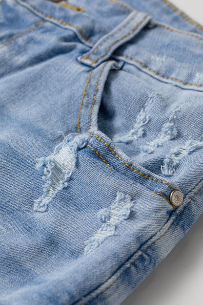 Distressed Whiskery Denim Shorts