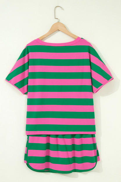 The Pretty Athletic Moment — Stripe Dolman Tee & Drawstring Skort Set