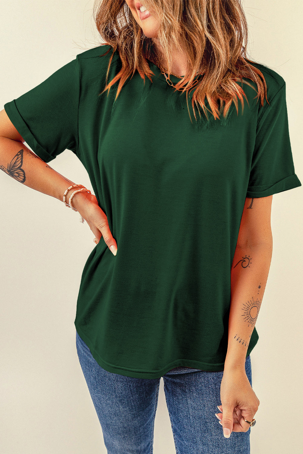 Orange Casual Plain Crew Neck Tee