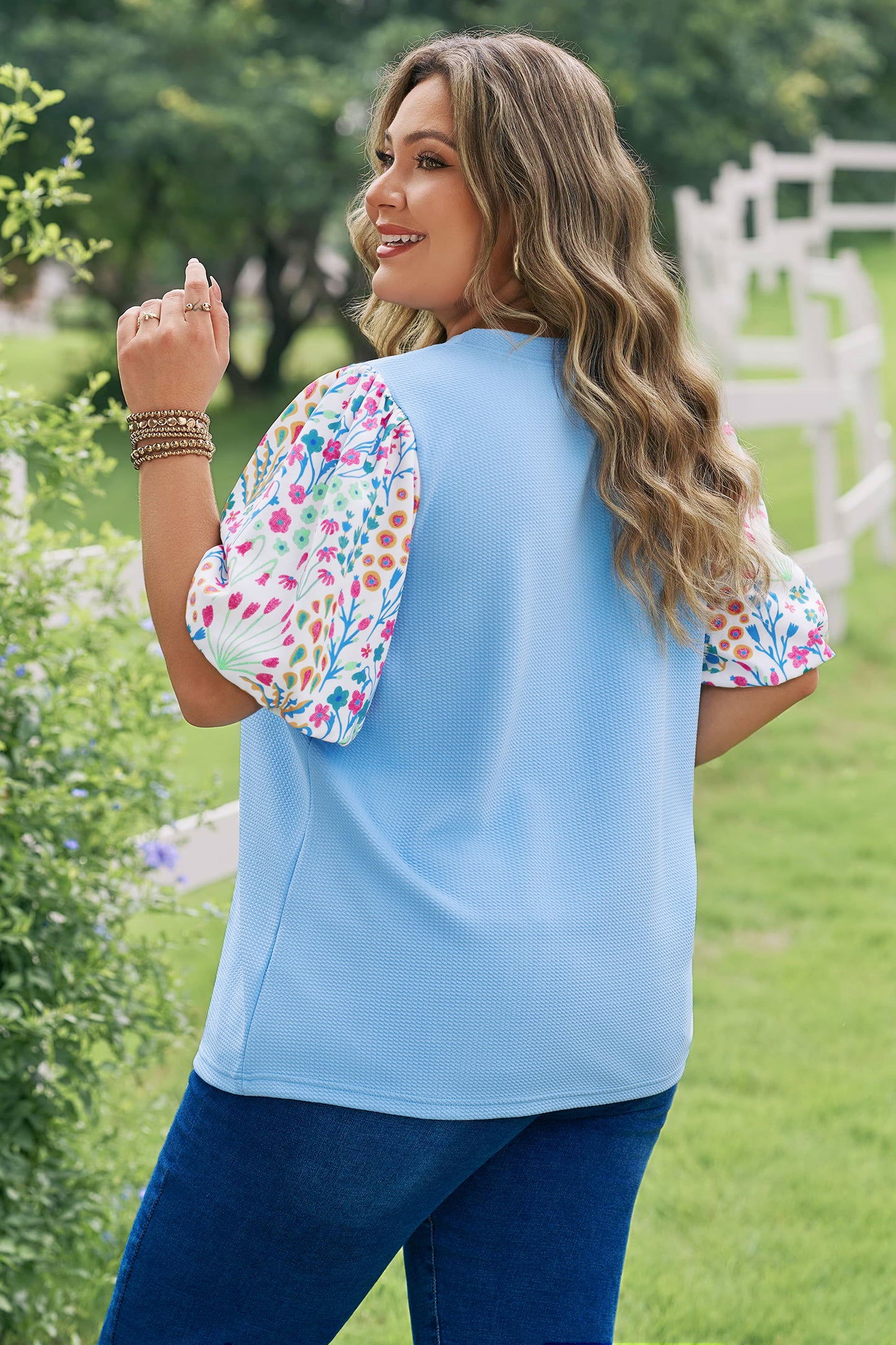 Delaney Floral Sleeve Textured Top