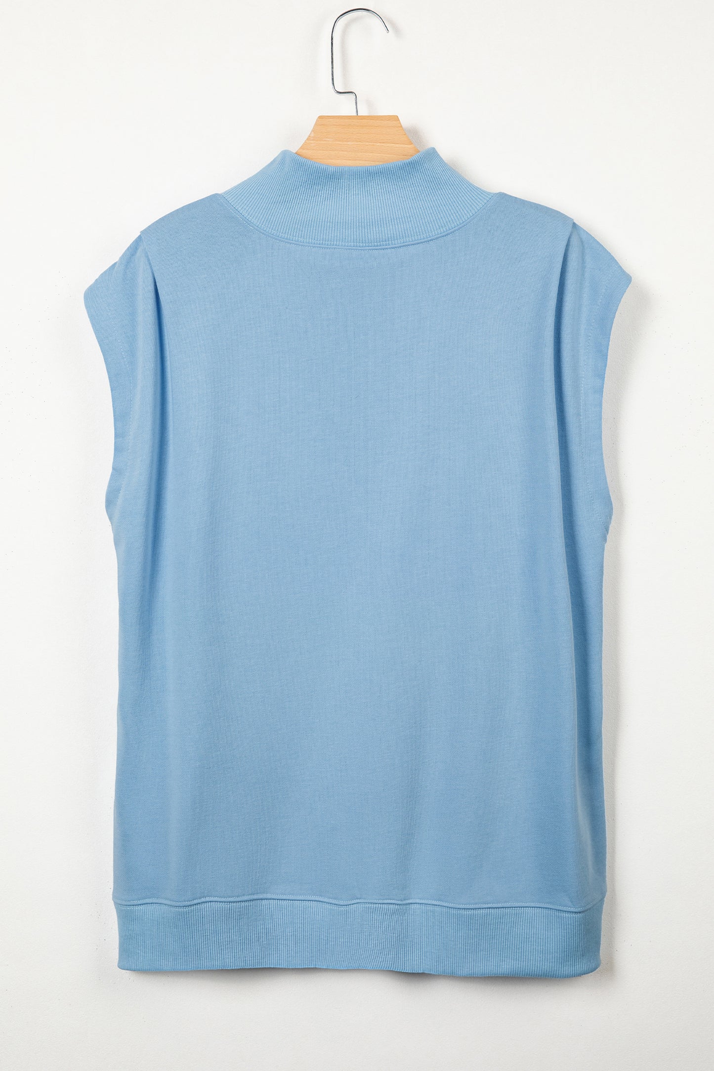Light Grey Solid Color High Neck Cap Sleeve Loose Top