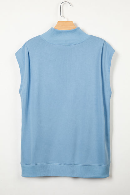 Light Grey Solid Color High Neck Cap Sleeve Loose Top