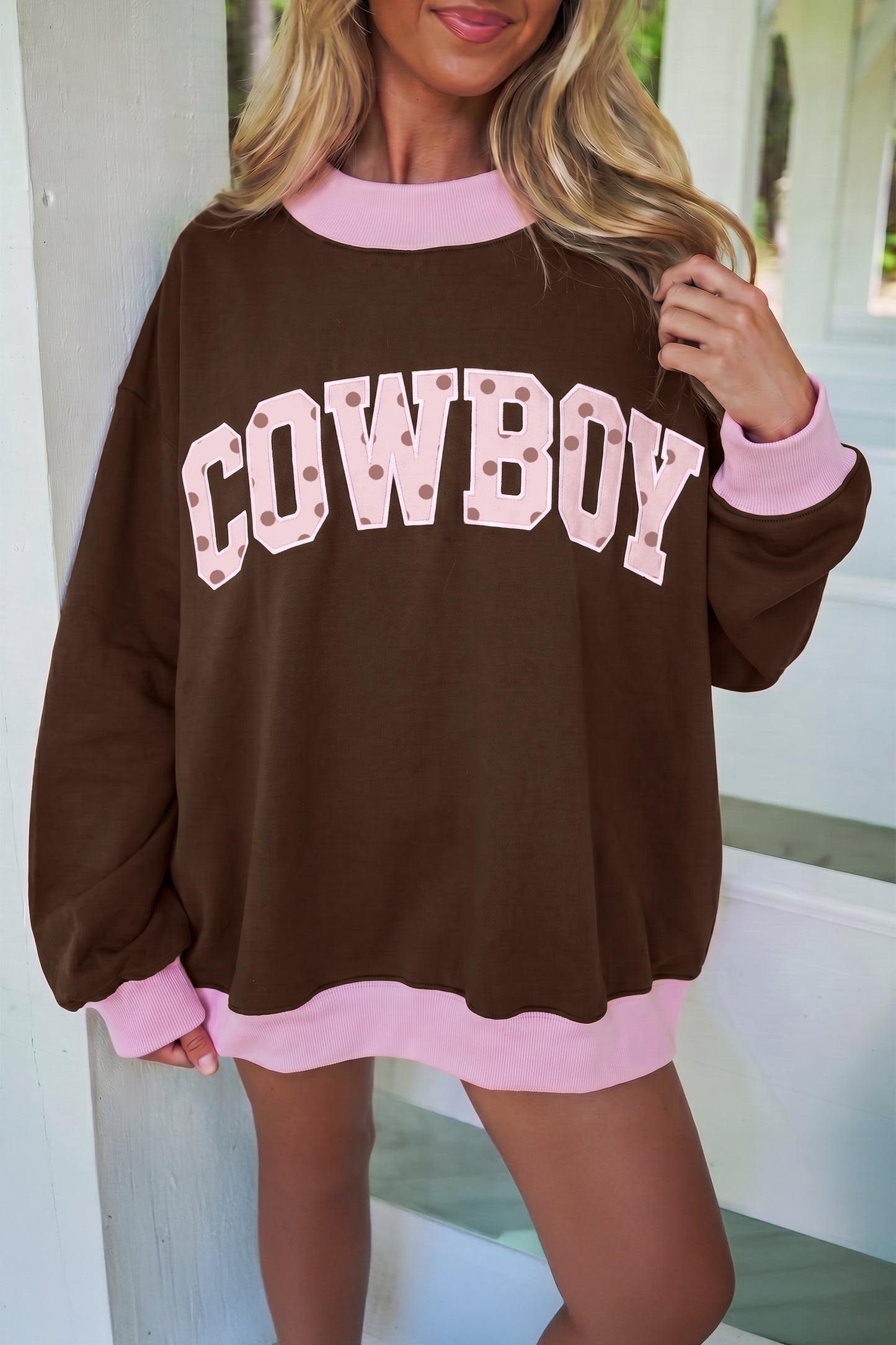Polka Dot Letter Graphic Colorblock Tunic Sweatshirt