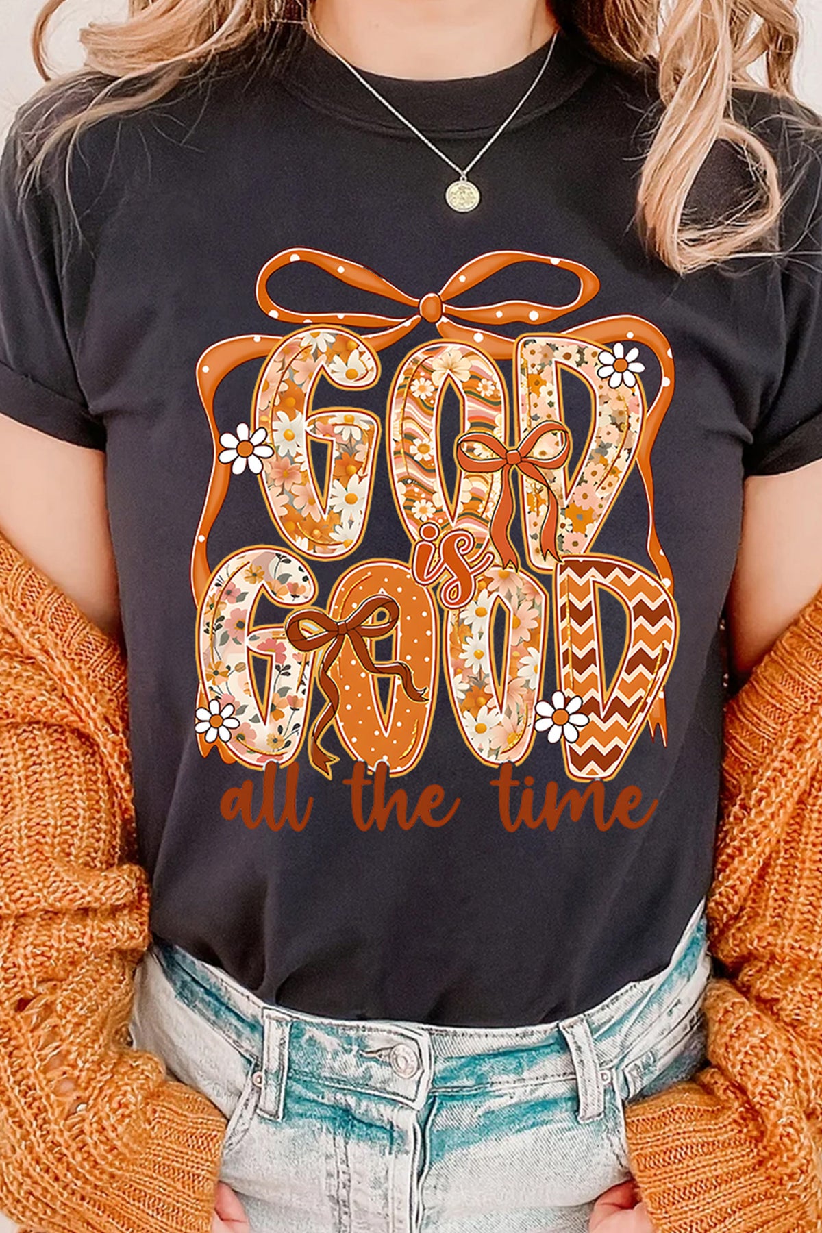 Black GOD IS GOOD Fall Theme Print Custom Graphic Tee
