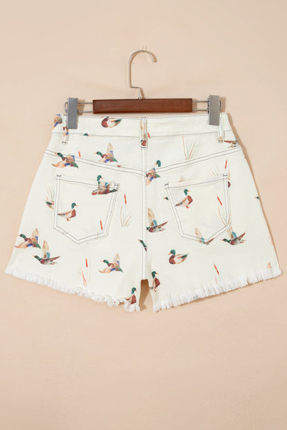 Beige Wild Duck Mallard Denim Shorts