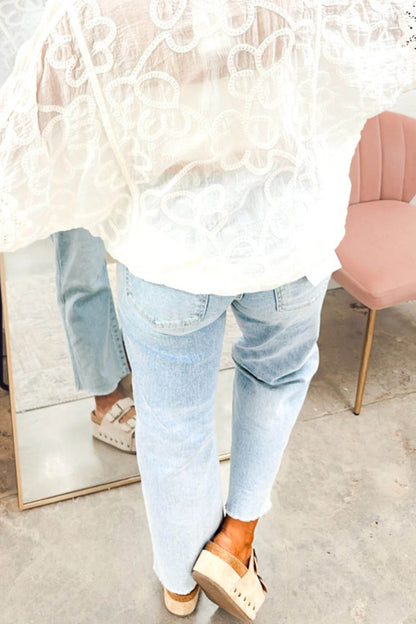 Beau Blue Sequin Bow Football Patches Raw Cut Ankle Length Jeans