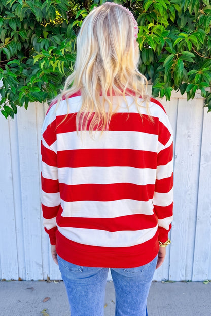 Stripe holly jolly Letter Embroidered Pullover Sweatshirt