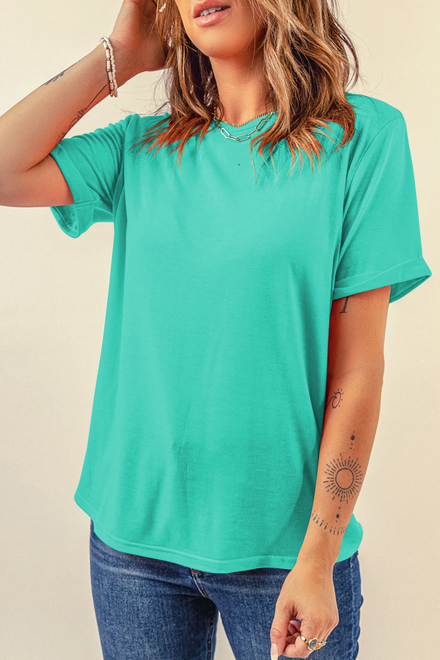 Orange Casual Plain Crew Neck Tee