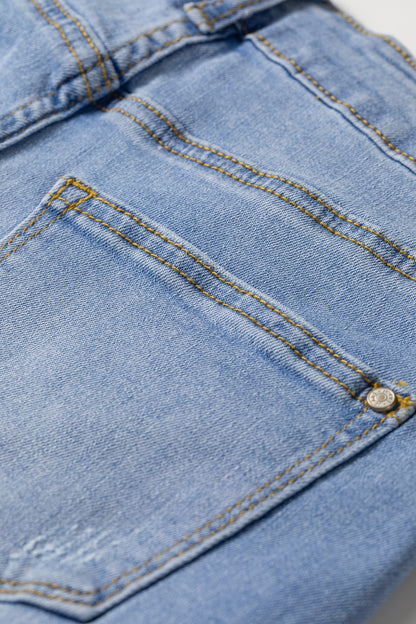 Distressed Whiskery Denim Shorts