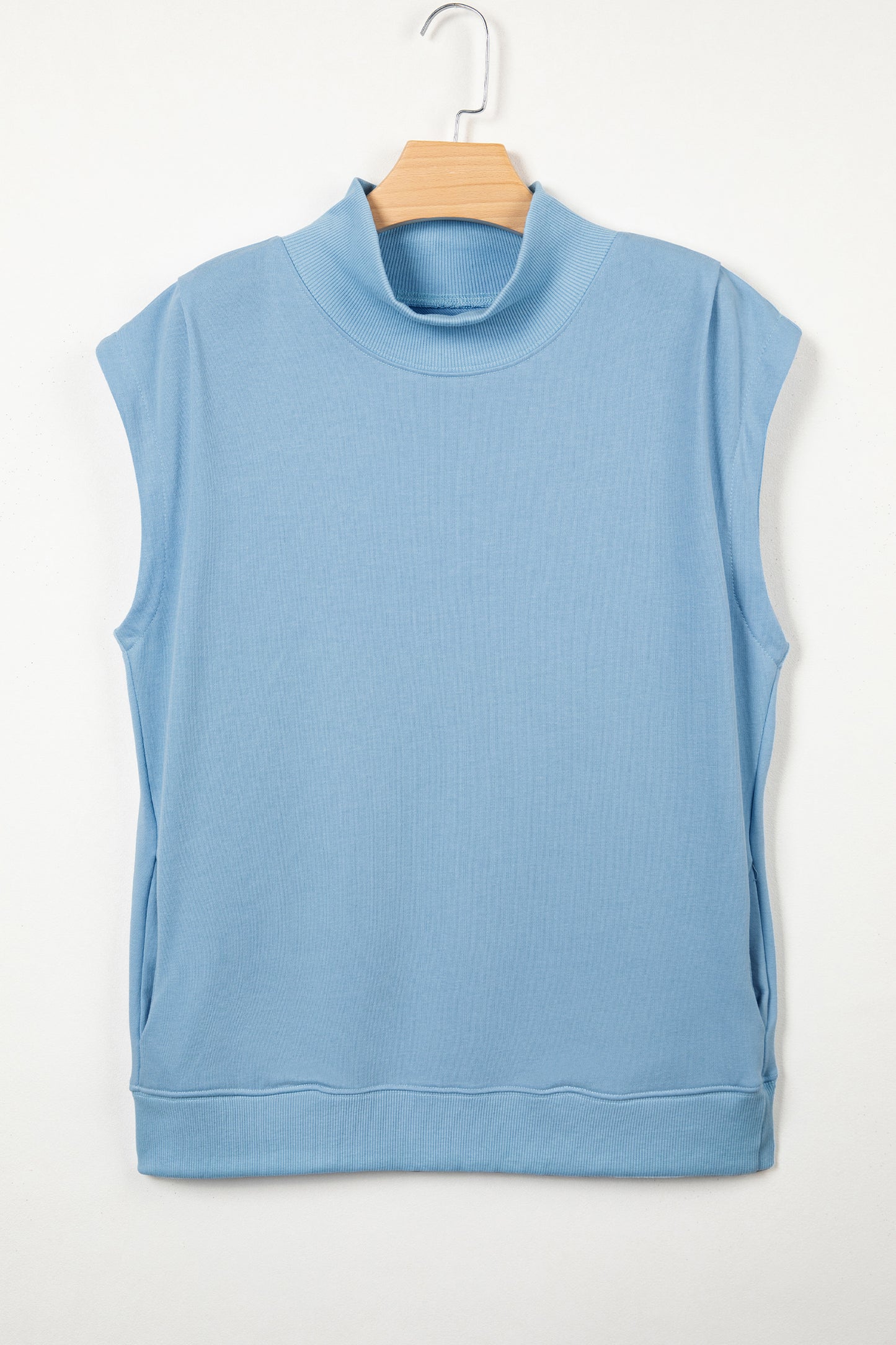 Light Grey Solid Color High Neck Cap Sleeve Loose Top