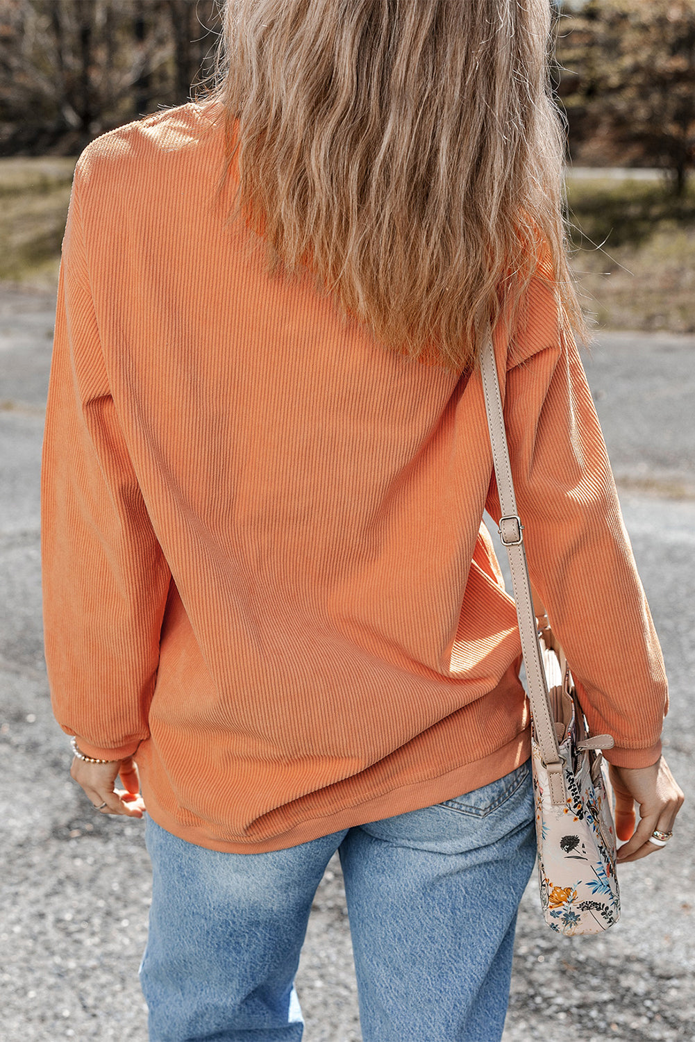 Orange Leopard Pumpkin Patchwork Ribbed Sweatshirt