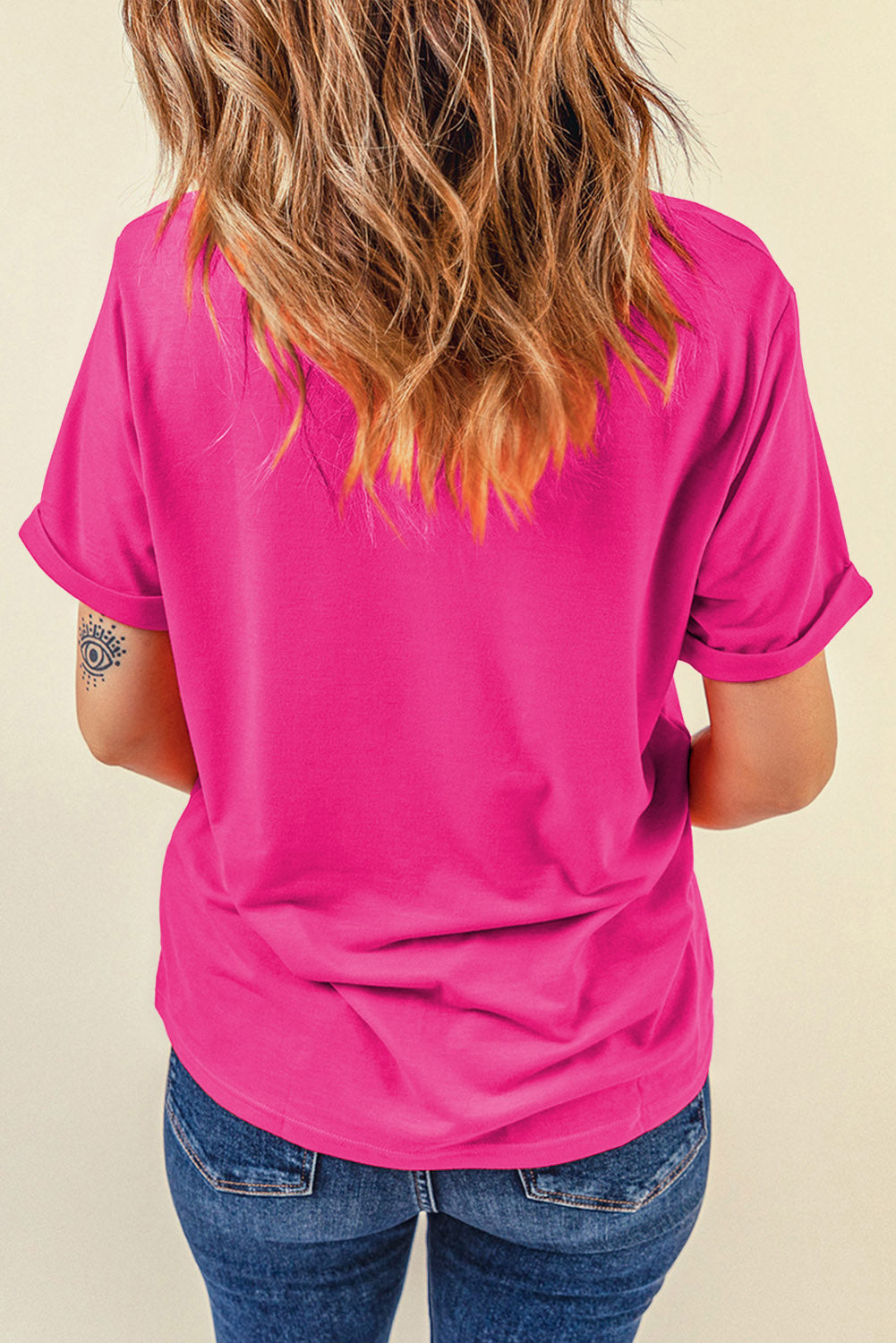 Orange Casual Plain Crew Neck Tee