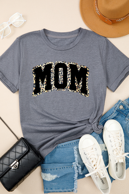 Gray Leopard MOM Graphic Crewneck T Shirt