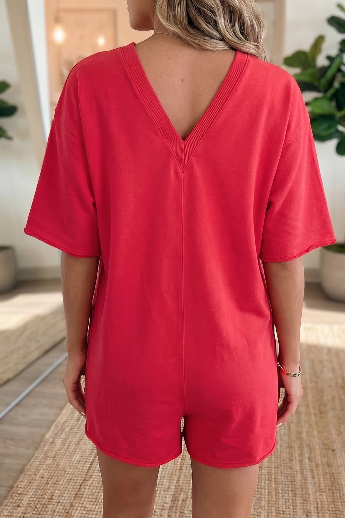 The Effortless Edit — Raw Edge Half Sleeve Pocketed Romper