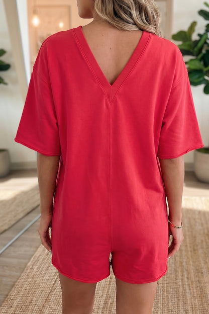 The Effortless Edit — Raw Edge Half Sleeve Pocketed Romper