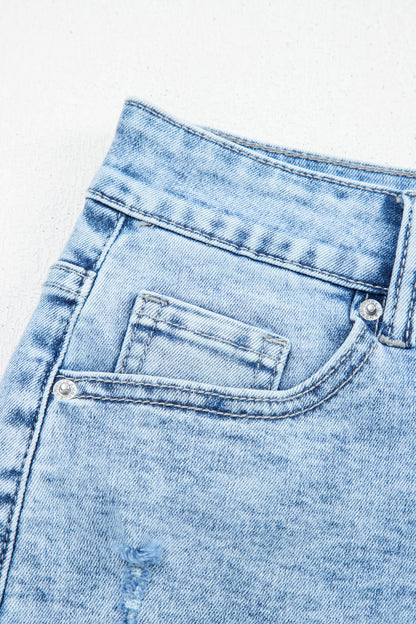 Beau Blue Distressed Acid Wash Denim Hot Shorts