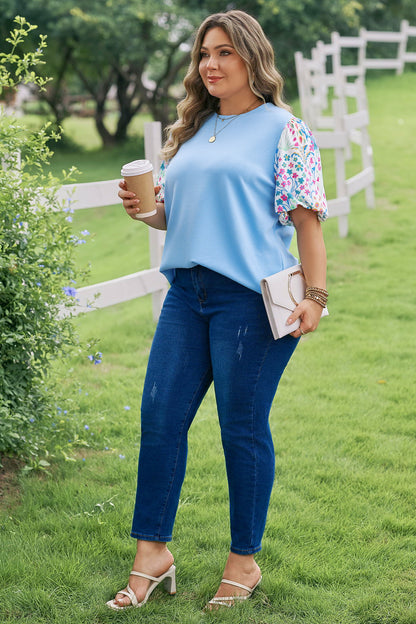 Delaney Floral Sleeve Textured Top