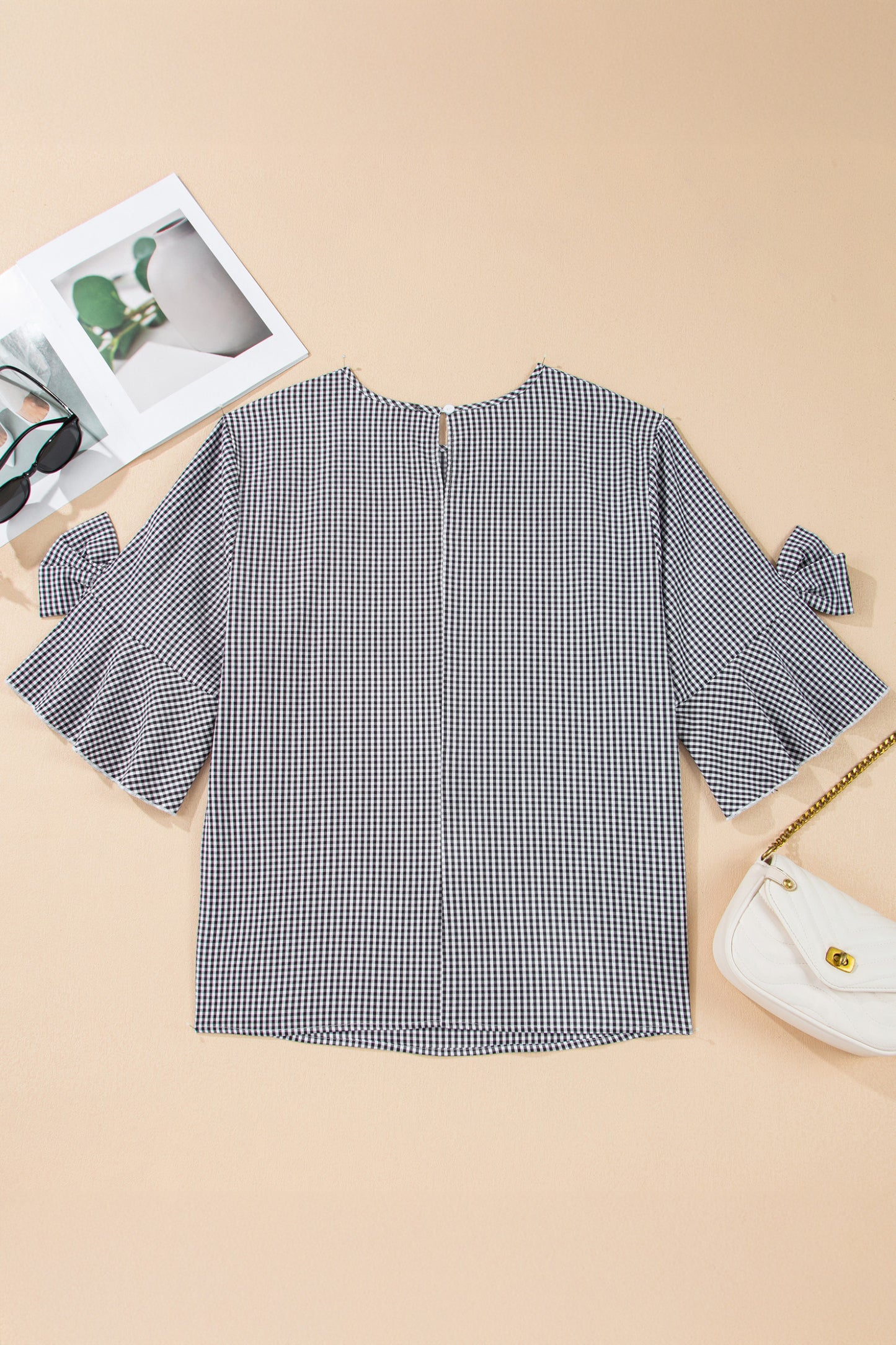 Wren Plaid Bow Bell Sleeve Top