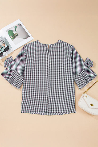 Wren Plaid Bow Bell Sleeve Top