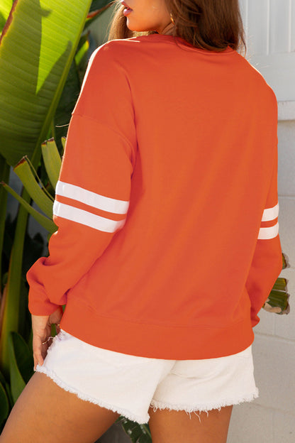 Orange Floral Pumpkin Cross Print Banded Sleeve Graphic Sweatshirt