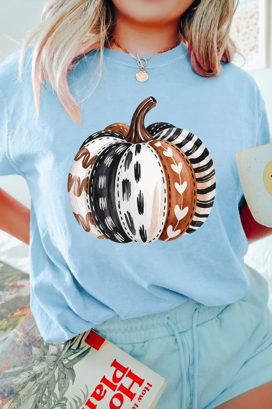 Light Blue Pumpkin Print Graphic T-Shirt