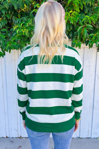 Stripe holly jolly Letter Embroidered Pullover Sweatshirt