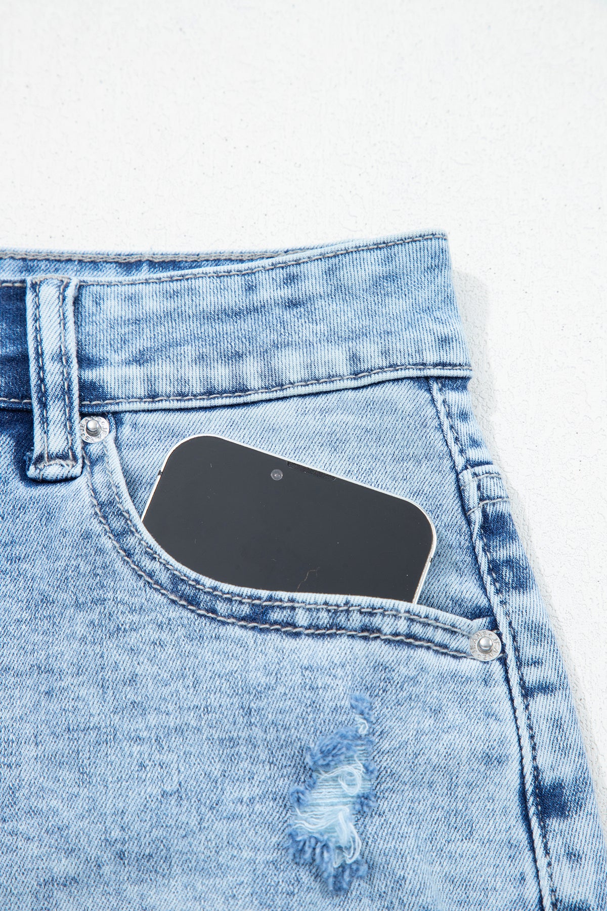 Beau Blue Distressed Acid Wash Denim Hot Shorts