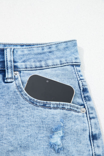 Beau Blue Distressed Acid Wash Denim Hot Shorts