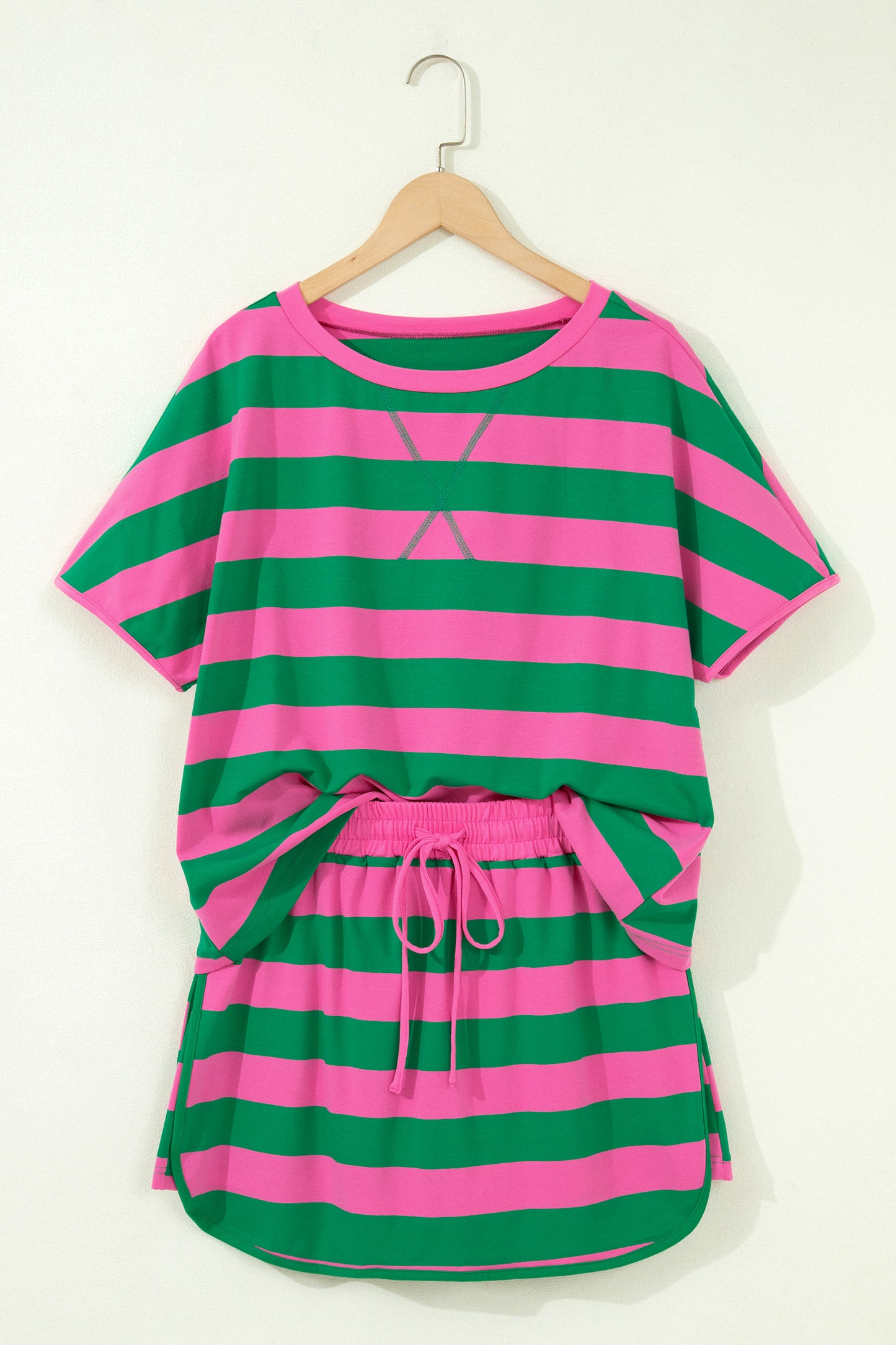 The Pretty Athletic Moment — Stripe Dolman Tee & Drawstring Skort Set