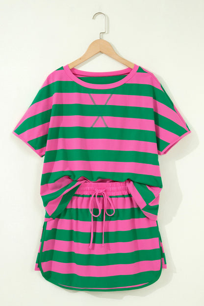 The Pretty Athletic Moment — Stripe Dolman Tee & Drawstring Skort Set