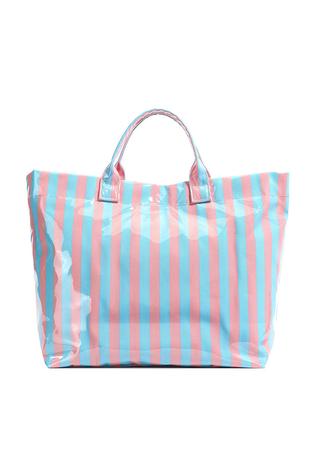 Rose Red Glossy Striped Vinyl Large Tote Bag
