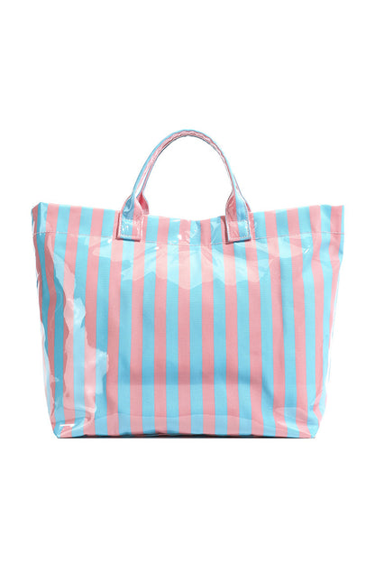 Rose Red Glossy Striped Vinyl Large Tote Bag