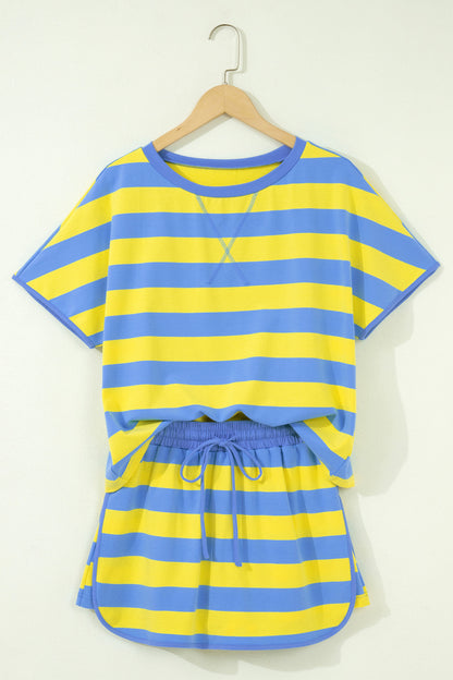 The Pretty Athletic Moment — Stripe Dolman Tee & Drawstring Skort Set