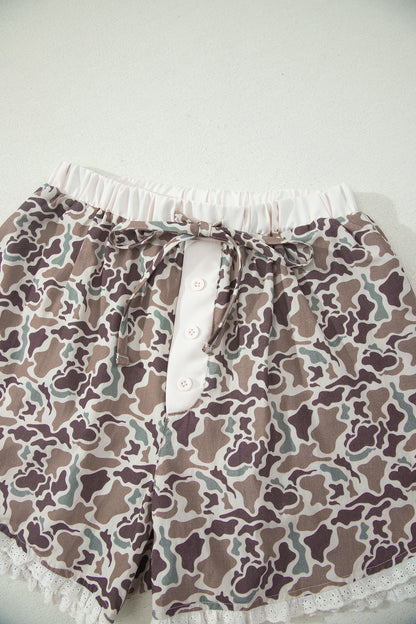 Khaki Camouflage Print Ruffle Boxer Shorts