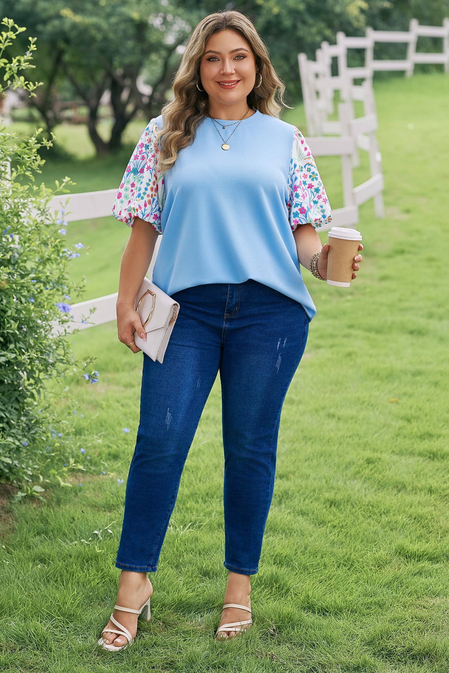 Delaney Floral Sleeve Textured Top