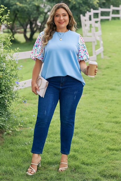 Delaney Floral Sleeve Textured Top