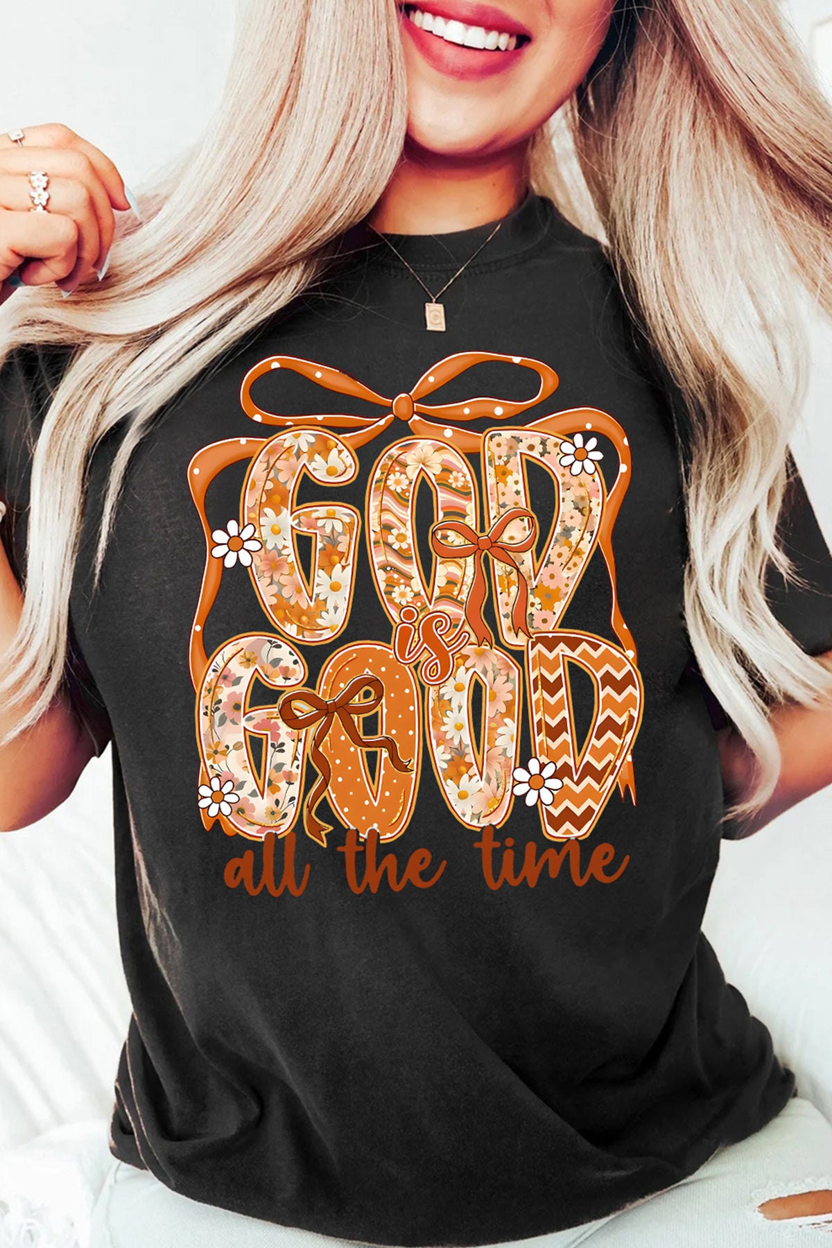 Black GOD IS GOOD Fall Theme Print Custom Graphic Tee