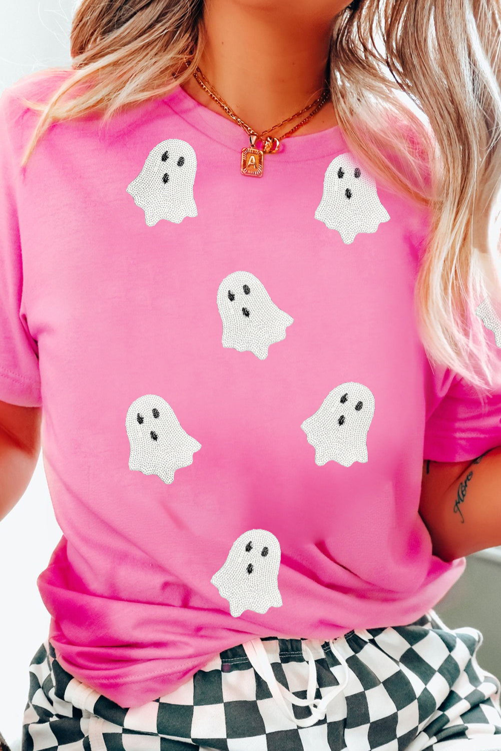 Sachet Sequin Halloween Ghost Patched Casual T Shirt
