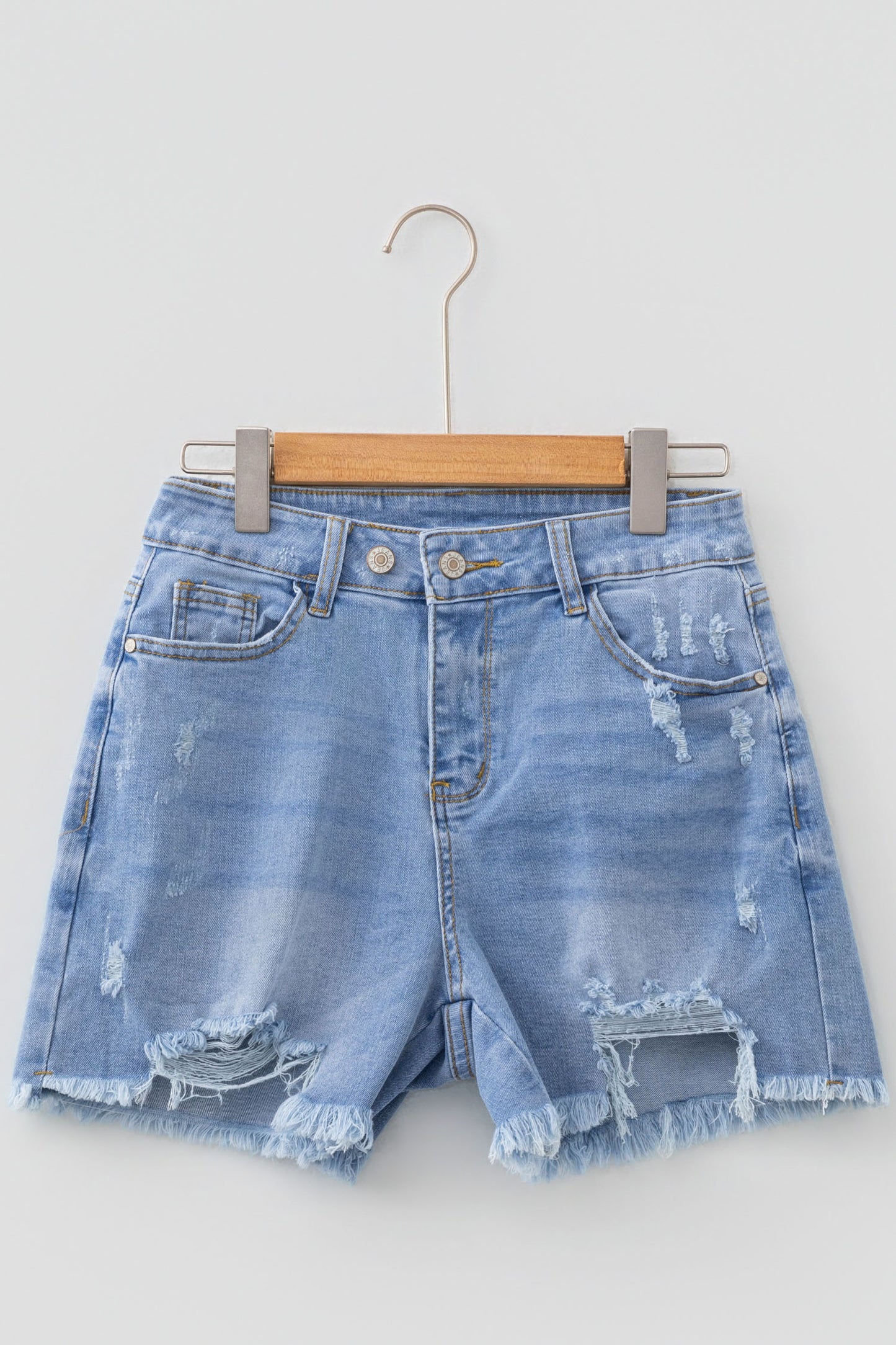 Distressed Whiskery Denim Shorts