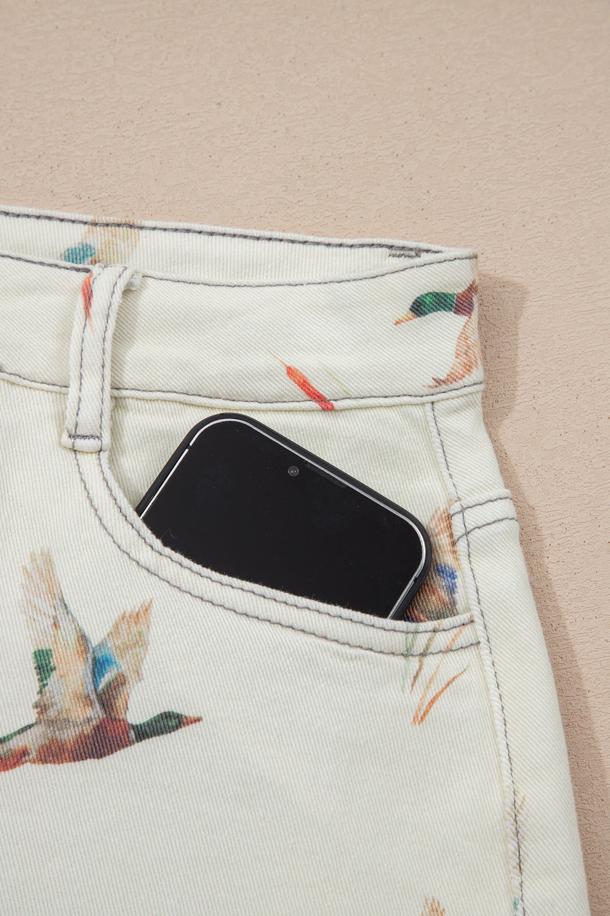 Beige Wild Duck Mallard Denim Shorts