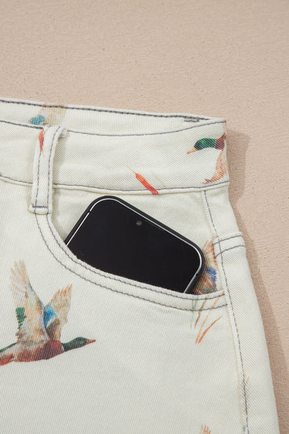 Beige Wild Duck Mallard Denim Shorts