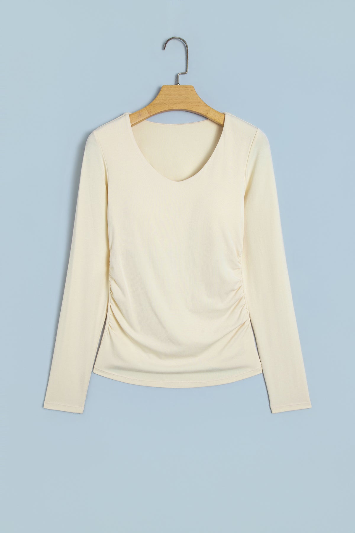 Slim Fit V Neck Long Sleeve Bra Buil-in Top