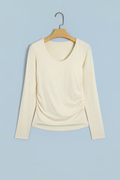 Slim Fit V Neck Long Sleeve Bra Buil-in Top