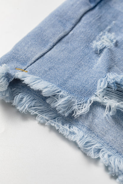 Distressed Whiskery Denim Shorts