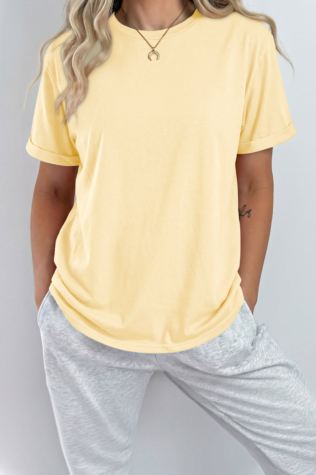 Orange Casual Plain Crew Neck Tee