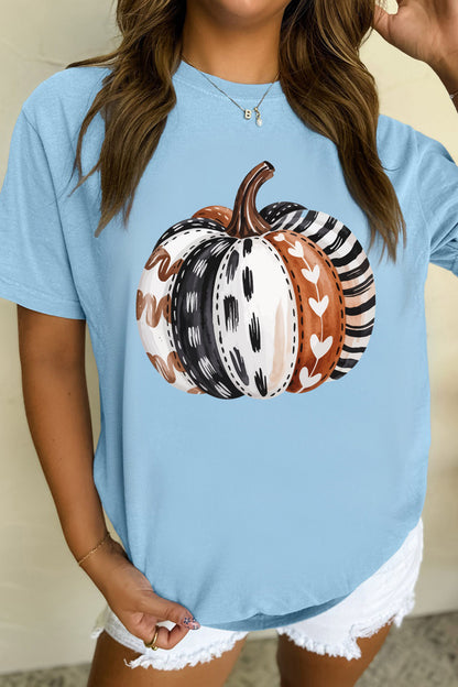 Light Blue Pumpkin Print Graphic T-Shirt
