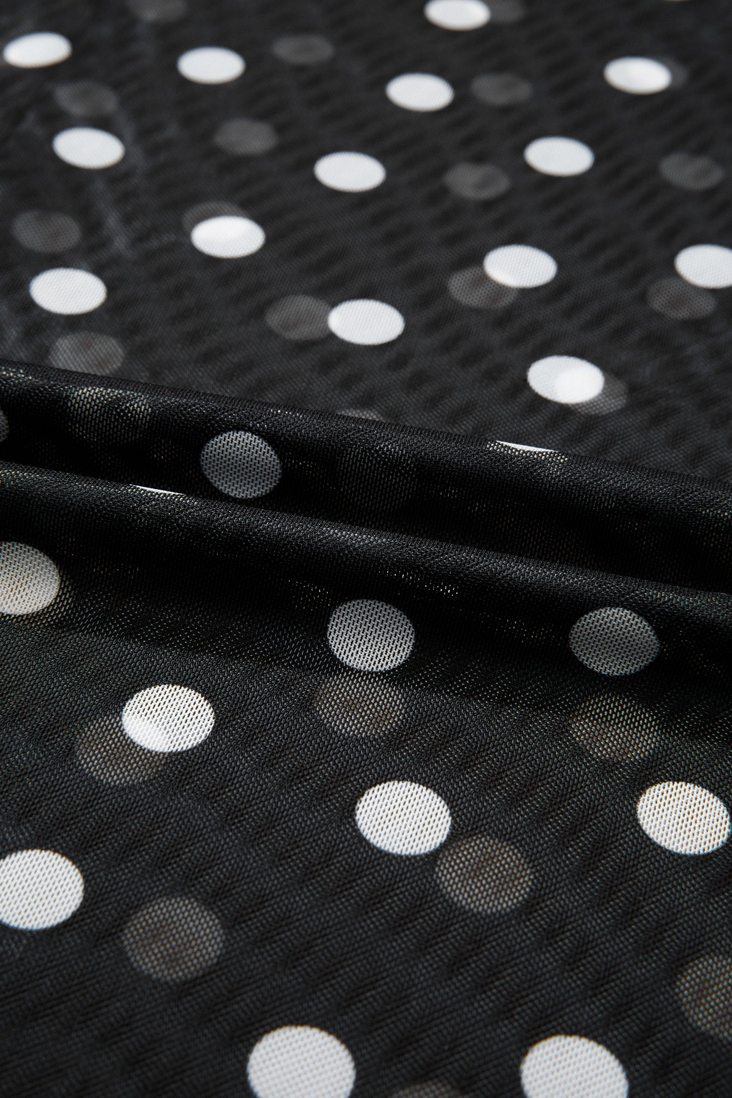 Black Polka Dot Printed High Neck Sheer Mesh Tee